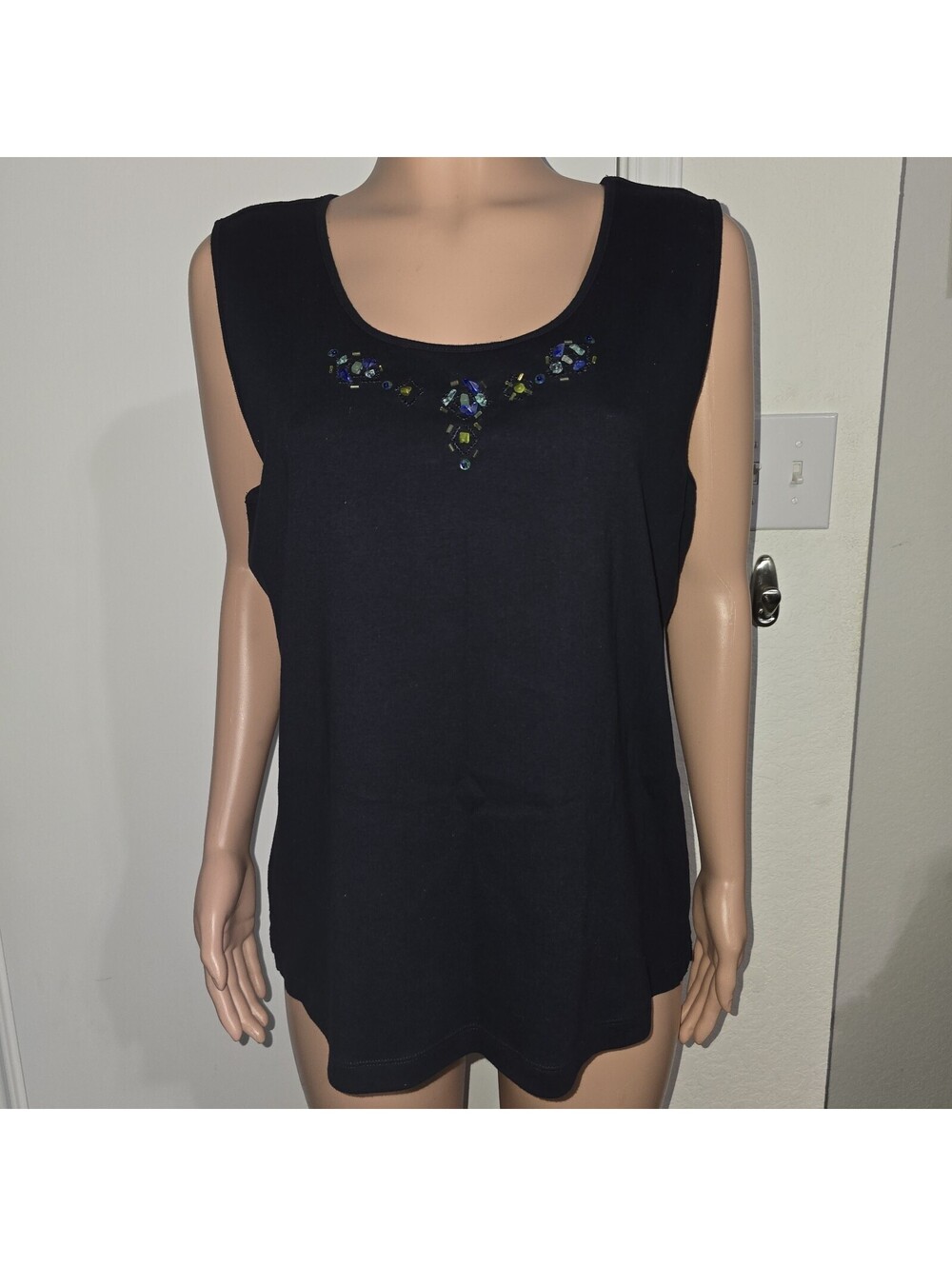 Koret Bead Embellished Cotton Black Tank Top Sz XL